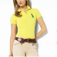 t-shirt polo ralph lauren high collar femmes sport cotton 2013 france big pony lq yellow green